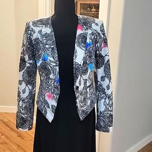 Halogen Blazer Jacket Womens White/Black/Floral Single Breasted (S)